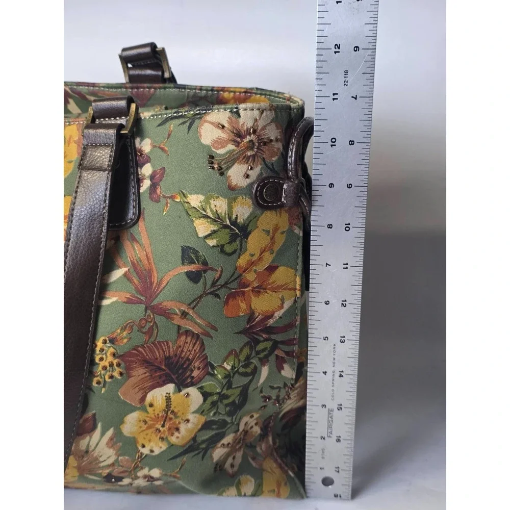 Caribbean Joe ShoulderBag‎ Handbag Floral Print Green Brown Purse Pouch Bag